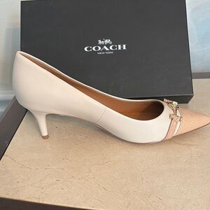 Coach Cream and Tan Kitten Heel Pumps